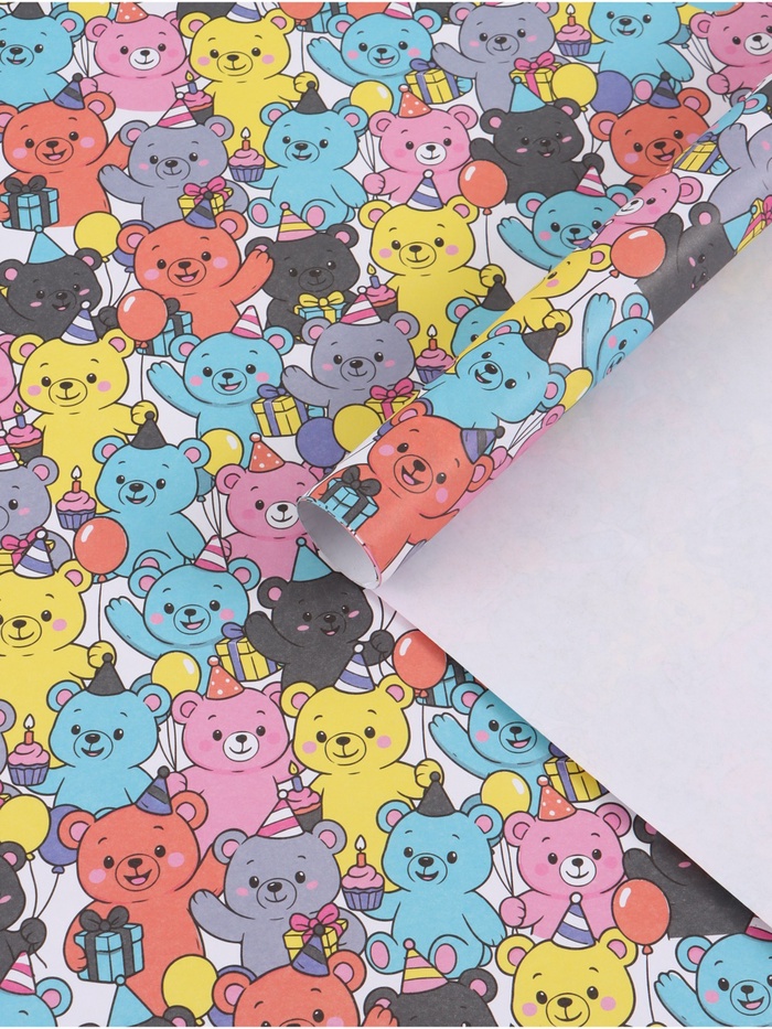 Бумага упаковочная крафтовая «Мишки», 1 лист, 70×100 см
